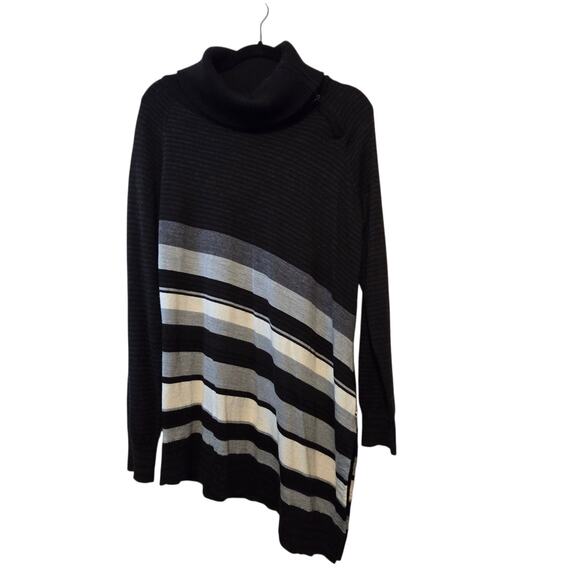 Smartwool Cascade Valley Asymmetric Tunic Sweater Women XL Black Stripe Zip Cowl - Picture 1 of 15